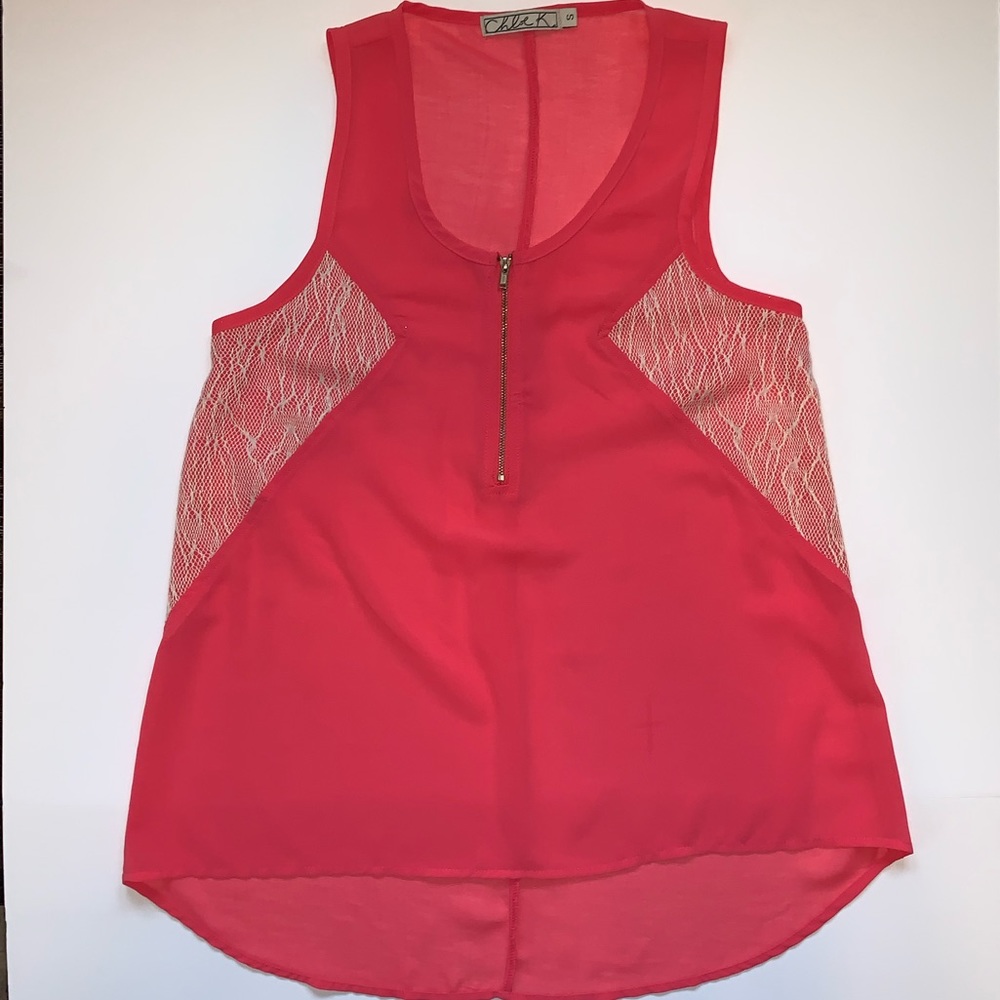 Coral Pink Sleeveless Top with Lace